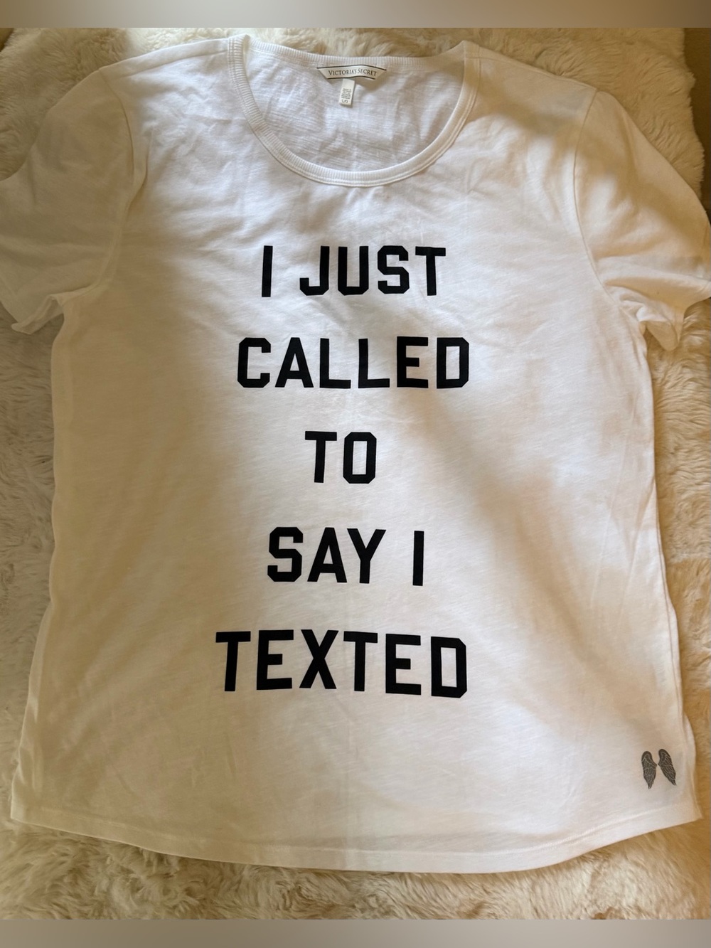 Victoria's Secret White Graphic Tee with Black Text